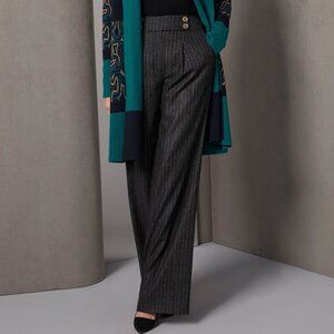 Per Se Pinstripe Black Trousers with Button Detail size 2